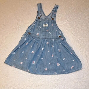 Girls OshSkosh B’Gosh Overall style dress with floral print. Gently worn